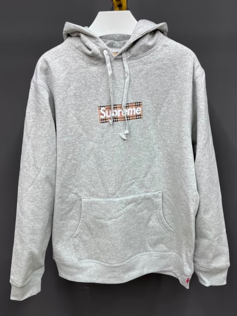 Supreme x Burberry Light Gray Pullover Hoodie with Logo Box Detail